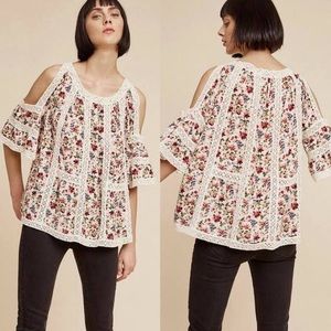 Anthropologie BlueTassel Maylou OpenShoulderBlouse